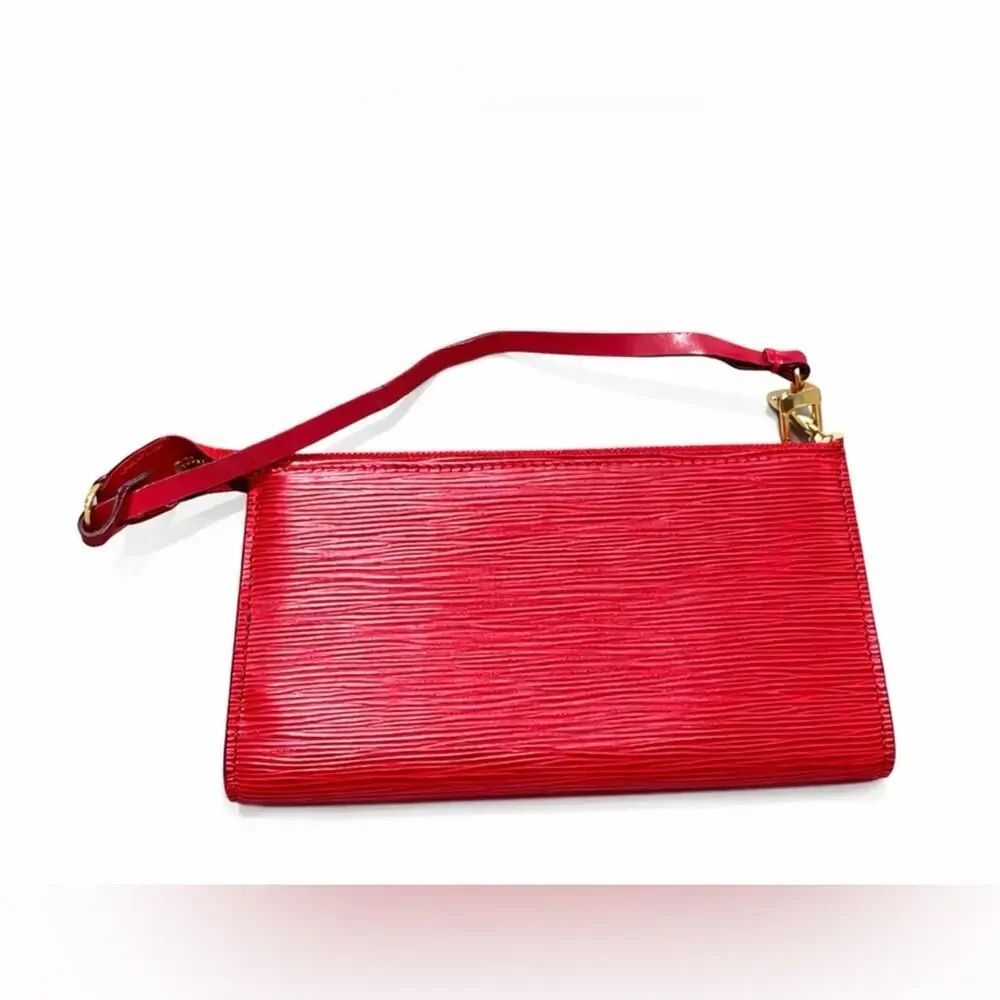 Louis Vuitton Red Epi Leather Pochette Wristlet Clutch Castilian Red LV Vintage